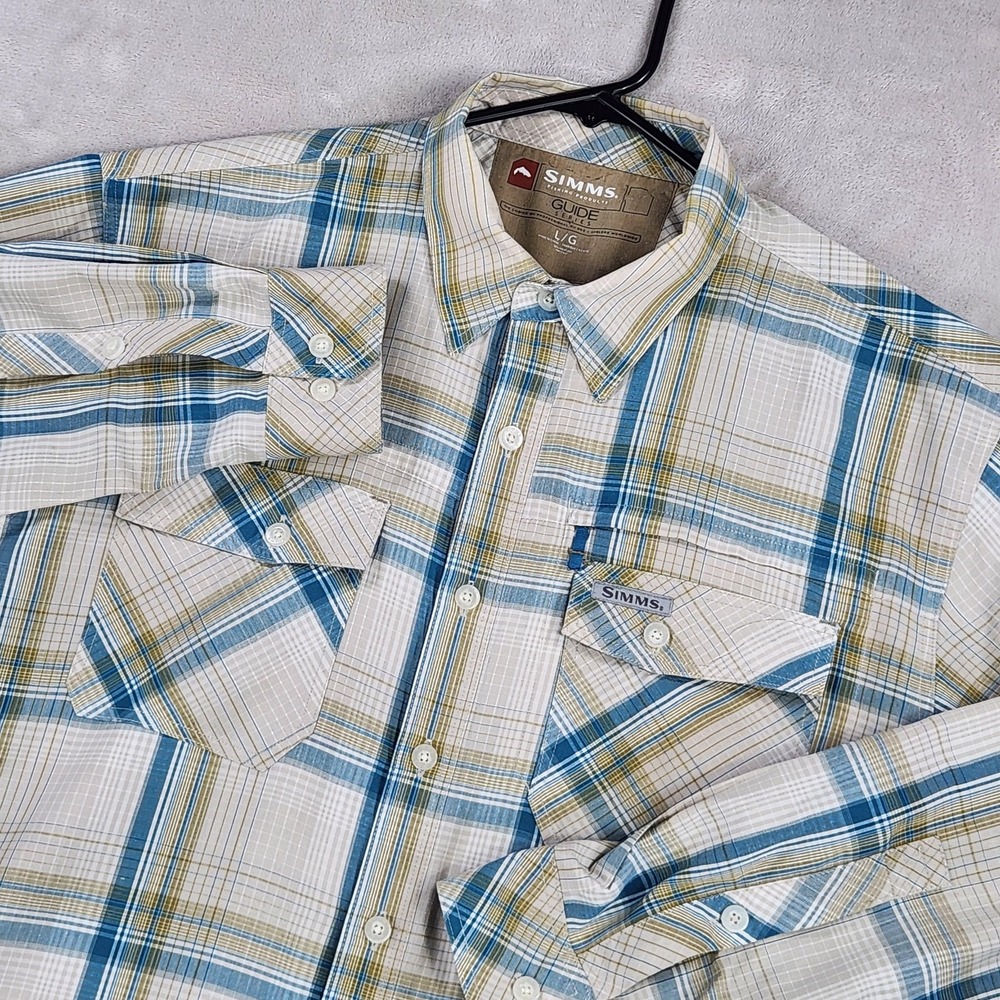 Simms Shirt Mens Large Blue Plaid Guide Series Long Sleeve Fishing Button Up